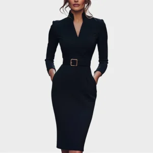Janna | Vestido Shift Elegante Preto com Cinto