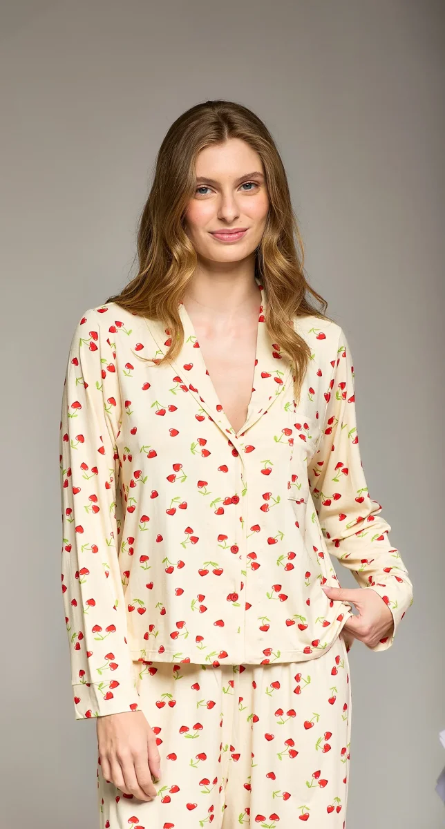 Pijama Feminino Clássico Longo Cherry - Off - Image 5