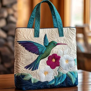 Bolsa acolchoada - Beija-flor e flor branca