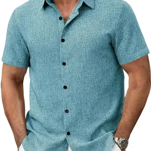 Camisa de Manga Curta Leve em Mistura de Linho