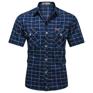 Camisa elegante de manga curta xadrez