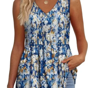 Mary™ | Camisola sem mangas com decote em V e peplum estampada