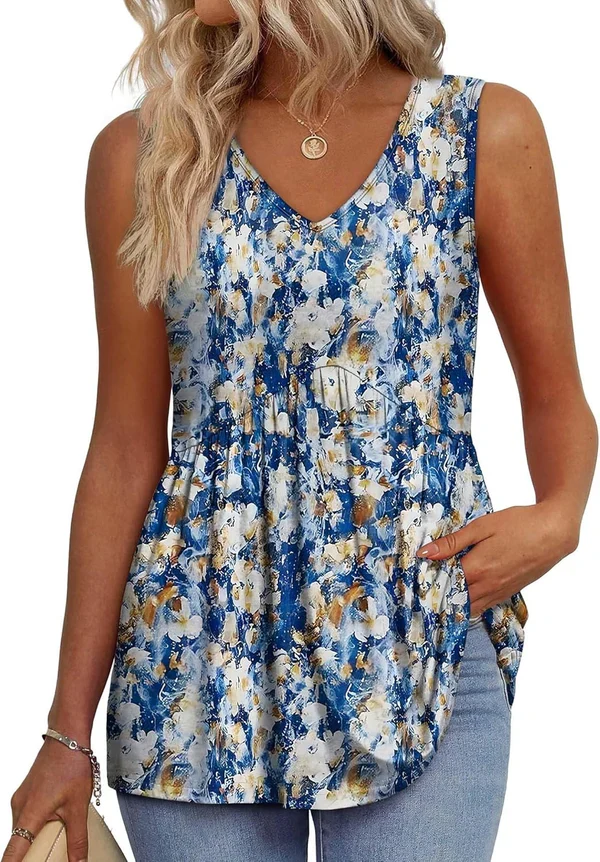 Mary™ | Camisola sem mangas com decote em V e peplum estampada - Image 2