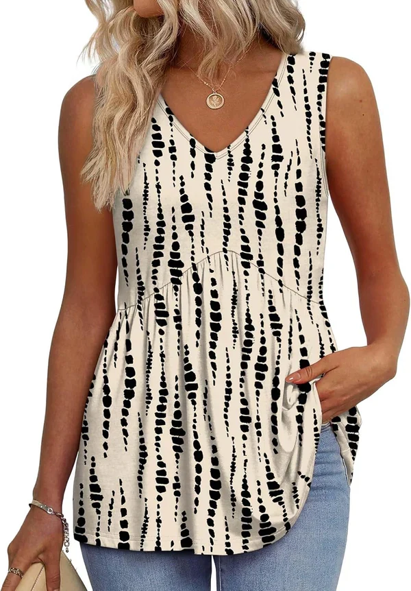 Mary™ | Camisola sem mangas com decote em V e peplum estampada - Image 8