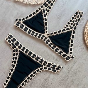 Biquíni feminino de crochê, sexy, micro, bandeau, natação, beachwear, estilo brasileiro
