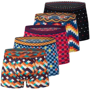 Conjunto de cuecas boxer masculina, 4/5 peças, coloridas, estampadas, moda casual, soltas e confortáveis, grandes dimensões, cintura elástica