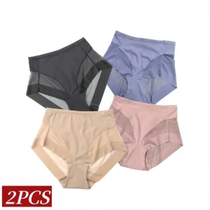 Conjunto de 2 Peças de Calcinhas Modeladoras de Cintura Média com Painel de Malha, com Controle de Barriga,Roupa Íntima Modeladora Lisa e Elástica