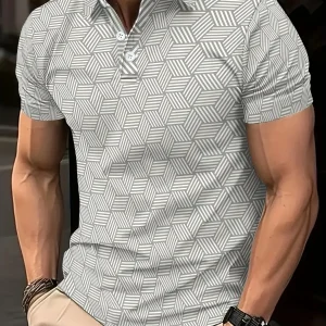 Camisa polo masculina de verão, preto e branco, bolinhas, manga curta, gola, casual, tops, camisas polo de rua ao ar livre para homens