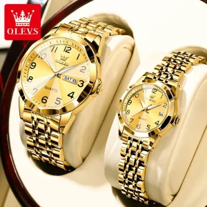 Relógios para casais, números com escala sólida, pulseira de aço inoxidável