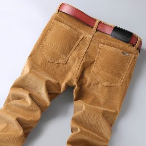 Calças masculina casuais de veludo, de algodão, outono, tecido macio fino, em linha reta, elásticas