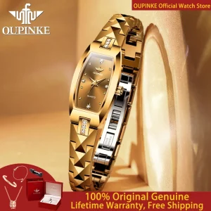 Relógio feminino de pulso, movimento suíço, luxo, de quartzo, à prova d'água, pulseira de aço tungstênio