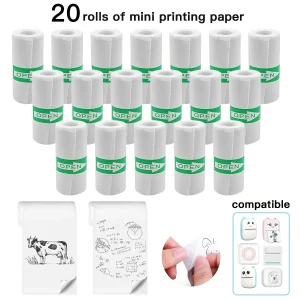 20 rolos de papel adesivo térmico branco, mini impressora autoadesiva, recargas para fotos/FOLISTAS/notas, impressão de texto preto 57x25mm