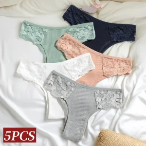 5 Peças de calcinhas feminina de algodão, cintura baixa, briefs, sem costura, confortáveis, lingerie sexy