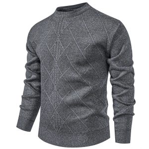Blusa de Malha Casual Masculina em Tricô Cinza