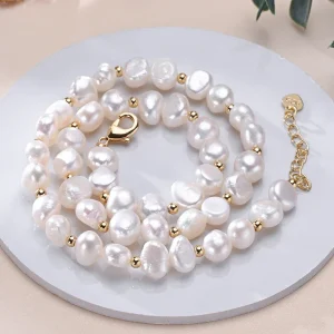 Colar S925 Prata Esterlina com Pérolas Feminino