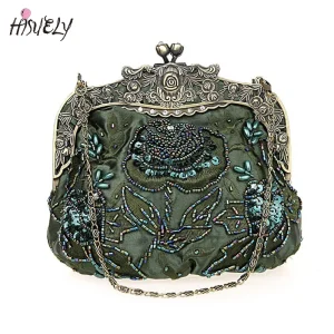 Bolsa Feminina Vintage com Bordado Elegante, CROSSBODY High-End, Lantejoulas Florais