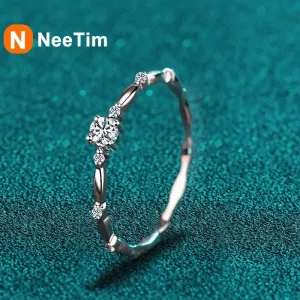 Anel de MOISSANMITA estilo vintage 0,1 ct para mulheres, novo, joia fina de prata esterlina 925, tamanho 5-9, anel de festa e celebração